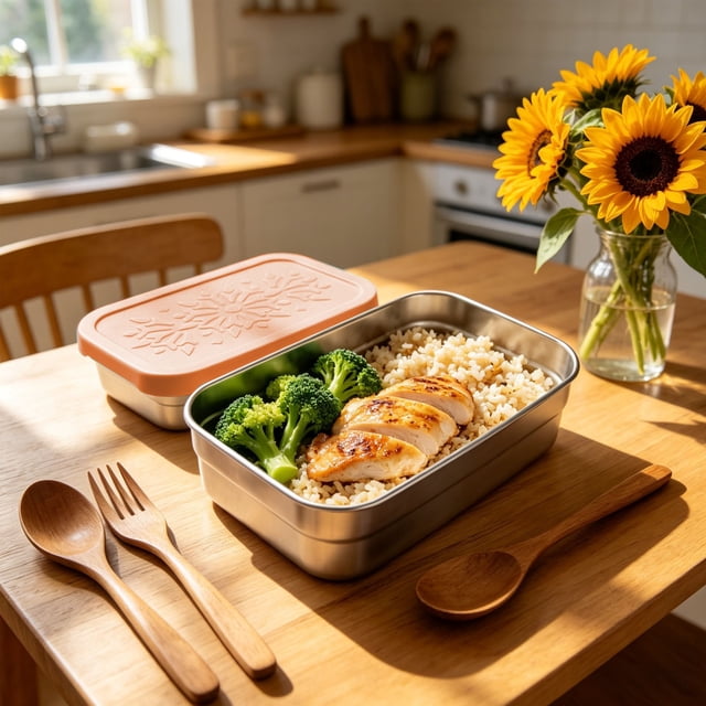 Lunch Bento Boîte à en Acier Inoxydable avec Couvercle en Silicone, Contenant de Rangement Alimentaire Réutilisable et Étanche pour la Préparation des Repas, 16 x 11,5 x 5,6 cm, Bleu/ Rose/ Violet/orange, Lot de 1