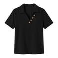thumbnail image 6 of Jerdar Women's Casual Linen Blouse Collared V-Neck Short Sleeve Button Detail Curved Hem Summer Top XL, 6 of 6