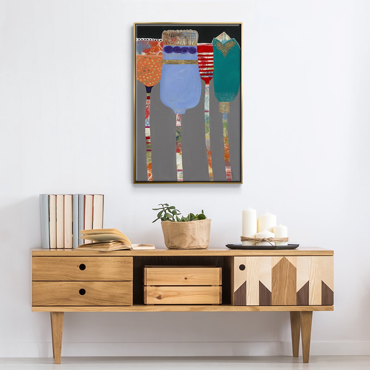 Tall Tulips Framed Premium Gallery Wrapped Canvas - Ready to Hang - 27 x 41 - Gold Floating Frame
