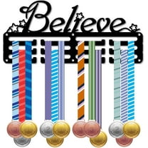 Believe Medal Holder Awards Medal Hanger Sports Running Lanyard Ribbons Small Metal Hanging Hooks Display Mount Decor for Wall Hanging 40 Medals Runner Marathon Baseball 11.4x5.1 Inch