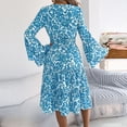 thumbnail image 4 of Wo-Fusoul Robe à Manches Longues pour Femmes, Robe Maxi d'Été Décontractée à Col en V, Robe Longue Unie, Bleu, 4 of 8