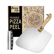 Breezylife Aluminum Pizza Peel 12''x14'' and Pizza Cutter 14'' Rocker Blade with Cover, Metal Pizza Spatula Paddle with Swivel Wooden Handle for Indoor and Outdoor Pizza Oven, Baking Homemade Bread