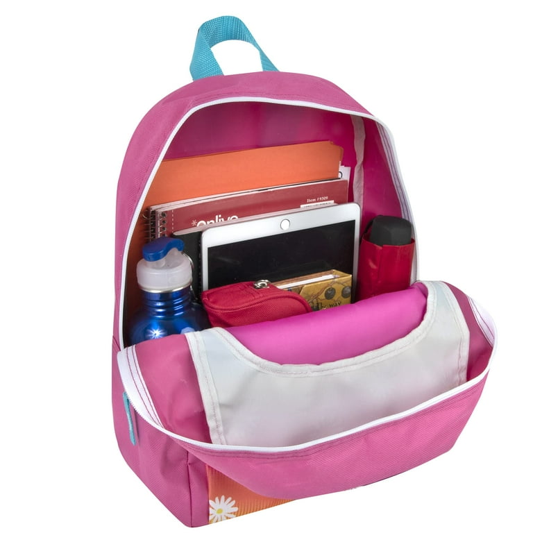 Girls 15 L Playful Printed Backpack with Padded Shoulder Straps and Front Zipper Pocket for Preschool Kindergarten Elementary Camp Traveling