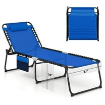 Lounge Chair for Outside, 440lbs 27” Oversize Folding Beach Tanning Sunbath Chair with Adjustable Backrest & Removable Pillow, Lightweight Portable Patio Lounger for Lawn Poolside (Blue,1)