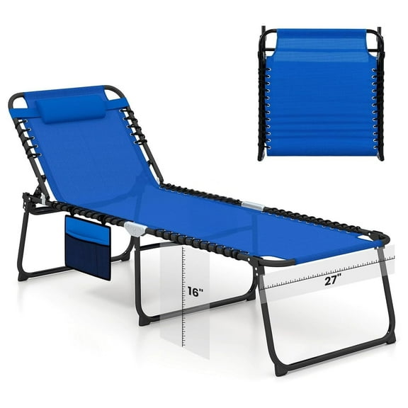Lounge Chair for Outside, 440lbs 27” Oversize Folding Beach Tanning Sunbath Chair with Adjustable Backrest & Removable Pillow, Lightweight Portable Patio Lounger for Lawn Poolside (Blue,1)
