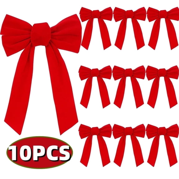Christmas Red Velvet Bows 9x13inch Decorative Christmas Bows for Wreath Garland Tree Decor, Xmas Indoor Outdoor Holiday Decorations 10pcs