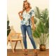 thumbnail image 3 of Top cruzado de gasa con cuello en V y cintura con lazo floral para mujer blanco XS, 3 of 5