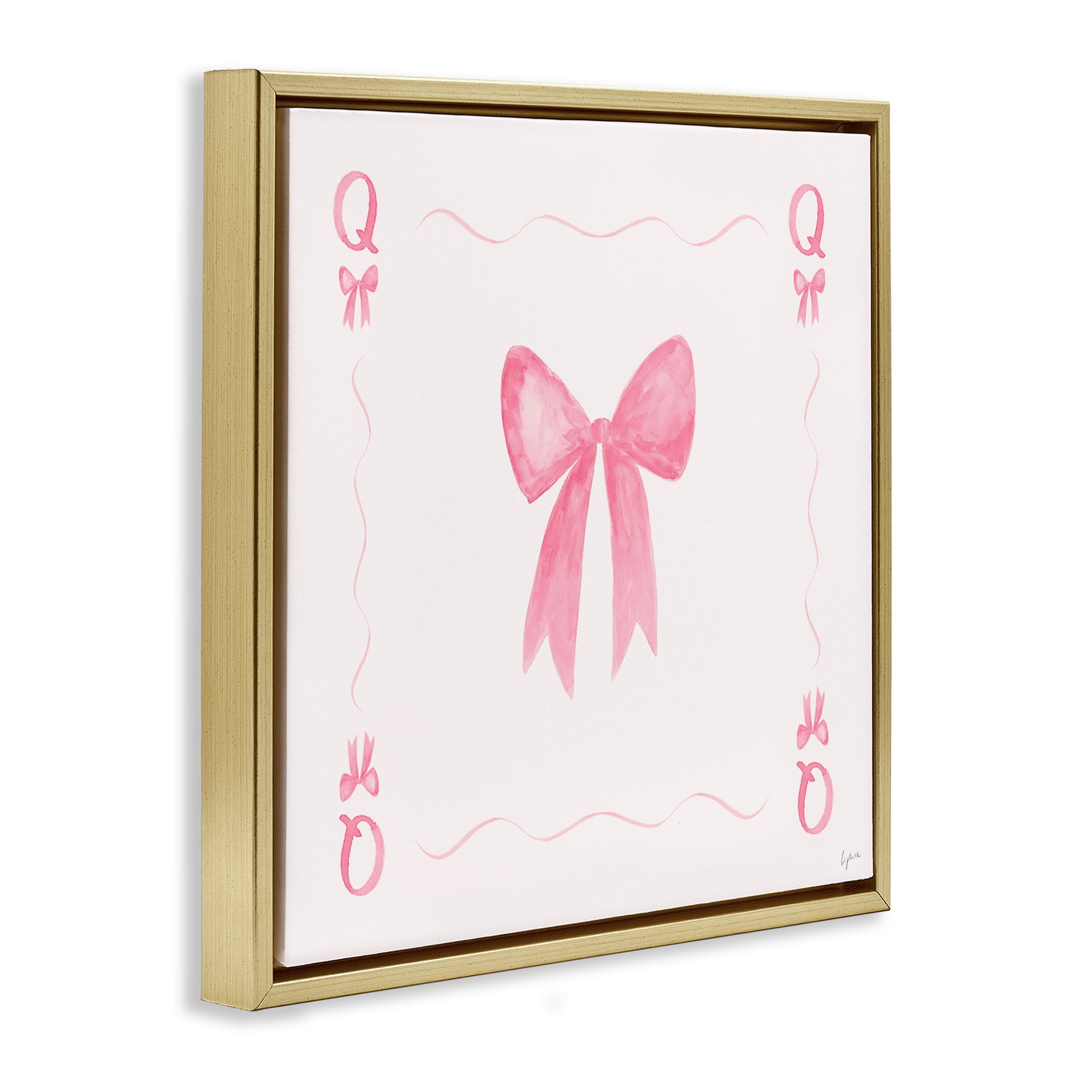 Stupell Industries Queen of Ribbons Card Gold Framed Floater Canvas Wall Art, design by Lucille Price