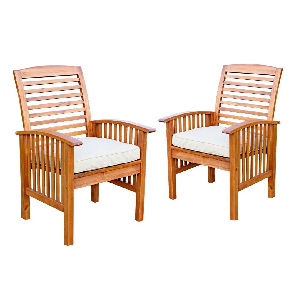 Acacia Wood Patio Chairs with Cushions, Set of 2