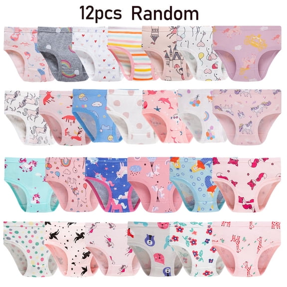 Random 12 pieces Girl's Cute Briefs cotton Panties soft and Comfortable underwear Toddler Undies size 8