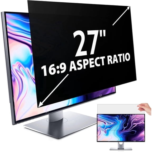 IPROKKO 27 Inch Computer Privacy Screen Filter for 16:9 Aspect Ratio, Anti Blue Light Glare Removable Screen Protective Film
