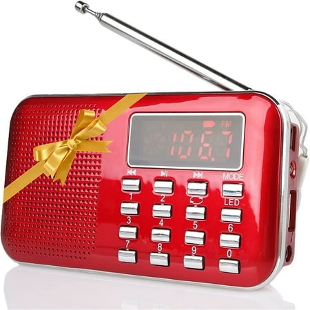 Mini Radio Fm Portable Usb Micro-sd Et Lecteur Mp3 Intégré, Lampe De Poche  LED, Rechargeable 1500 mAh (Rouge)