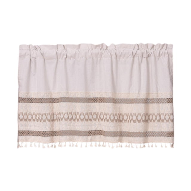 veasfak Cantonnière Rideau Coton Lin Décoratif Rustique Boho pour Cuisine Chambre d'Enfant Maison Fines Rayures S