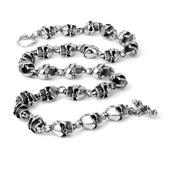 HOOUN 15mm 28'' Large Heavy Stainless Steel Gothic Skull Biker Chain Men's Necklace