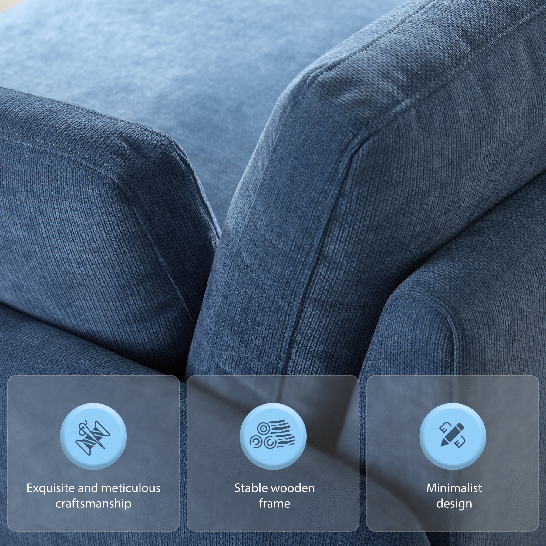 Leumius 50" Oversized Single Sofa Chair, Upholstered Chenille Accent Chair with Wide and Deep Seat, Modern Comfy Armchair,with Pillows for Living Room,Apartment,Bedroom,Blue