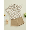 thumbnail image 4 of Musuos Toddler Boy Gentleman Outfit 1-4T Checkerboard Print Button Short Sleeves Shirt and Shorts Set, 4 of 10