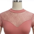 thumbnail image 6 of IBTOM CASTLE Women Gymnastics Leotard Adult Short Sleeve Floral Lace Print Backless Bodysuit Ballet Dance Wear XXL Dark Pink - Lace, 6 of 8