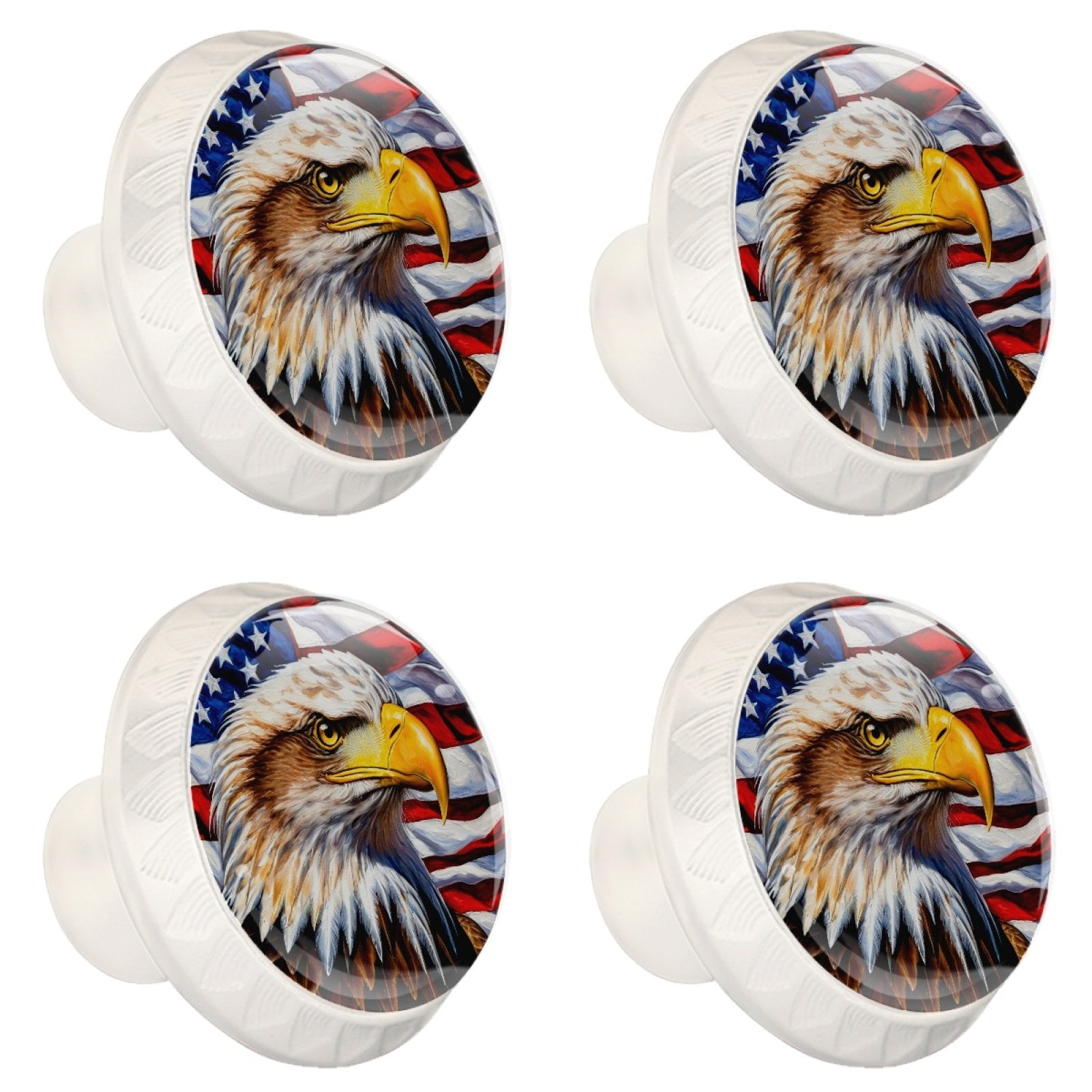 4 Pcs Eagle and American Flag Knobs for Kitchen Cabinet Cupboard Dresser Bookcase Drawer Pulls Handles Round Home Decor