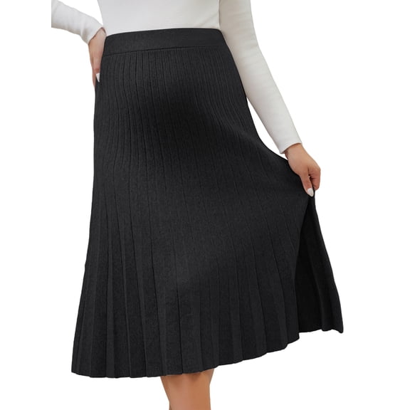 DARING DIVA Women's Pleated Skirt High Waist Pregnancy Midi A Line Work Skirts S Black