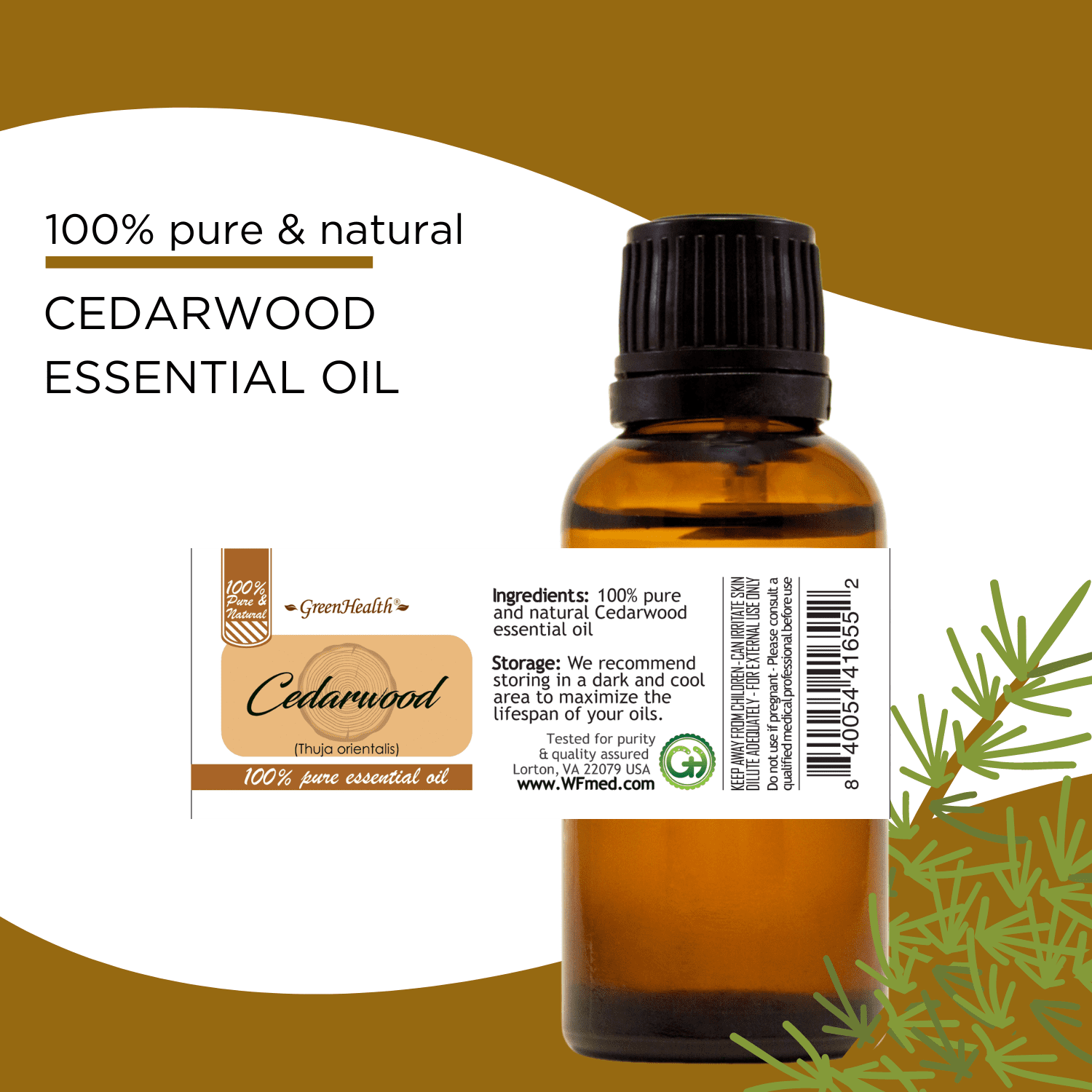 Cedarwood (Chinese) Essential Oil - 16 fl oz - Aluminum Bottle w/ Locking Cap
