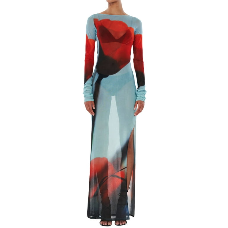 knee length dresses for ladies Women's Juarez A-line Boat Neck Mesh Silk Floor Length Dress XS/S/M/L/XL  Pink – Happy Clothing main image 1