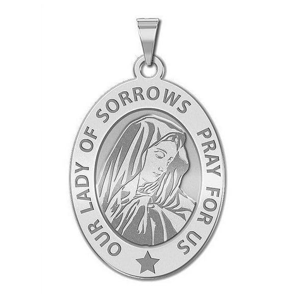 Our Lady of Sorrows Religious Medal OVAL  - 3/4 Inch X 1 Inch in Sterling Silver