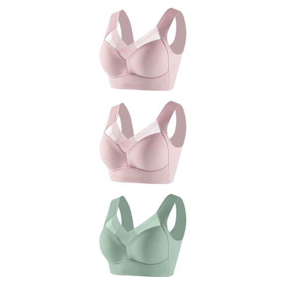 Gswybco 3PC Daily Bras for Women Plus Size Push Up Lace Bras Wide Shoulder Straps Wireless Bras No Underwire Seamless Bras