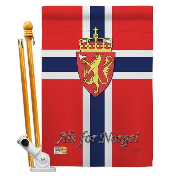 Breeze Decor BD-CY-HS-108092-IP-BO-D-US13-BD 28 x 40 in. Norway Flags of the World Nationality Impressions Decorative Vertical Double Sided House Flag Set with Pole Bracket & Hardware
