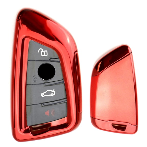Glossy Red TPU Key Fob Cover w/Button Cover Panel For BMW 2016-up X1 7 Series, 2019-up X4, 2014-up X5, 2015-up X6, 2017-up 5 Series & 2019-up X7 Smart Key