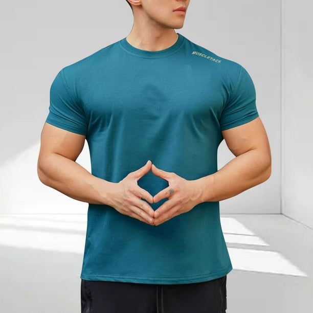 Blusas y camisas de manga corta y cuello redondo para hombre. Blusas casuales de verano para hombre, de manga corta, de color liso, con cuello redondo, para fitness. Blusas de poliéster para hombre.