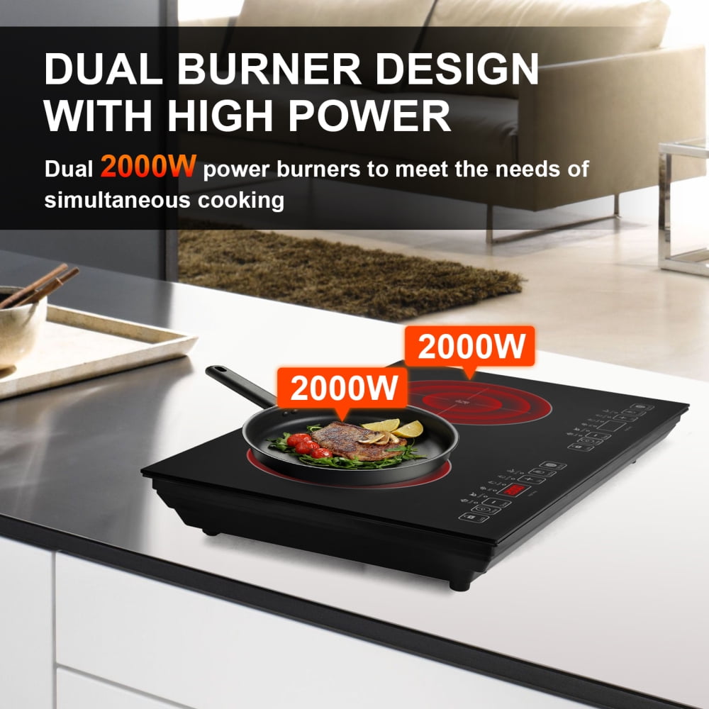 Flylapdo 110V Electric Double-Burner Table Top Induction Cooktop 2000W+2000W with Touch Panel
