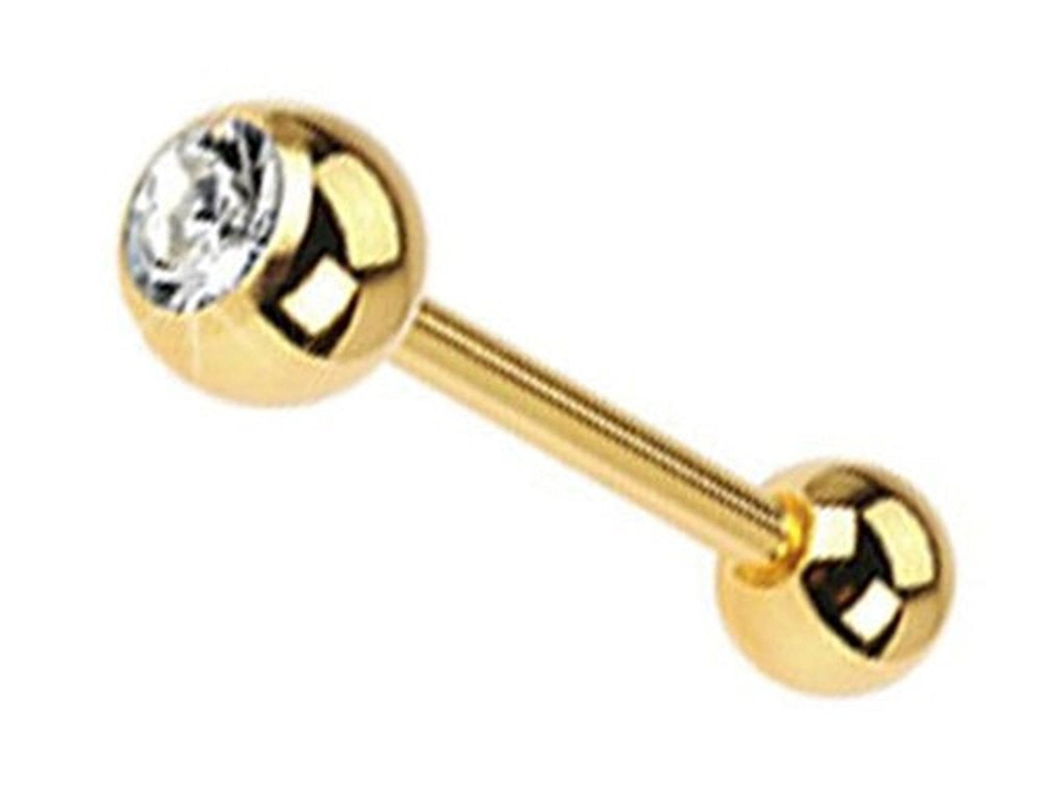 X14 14k Gold Plated Tongue Ring 14G Clear C.Z. Gem 5/8"(16mm) Length