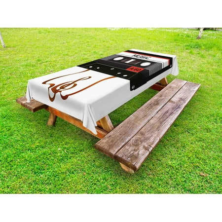 

70s Party Outdoor Tablecloth Broken Analogue Audio Cassette Music Playing Record Vintage Technology Decorative Washable Fabric Picnic Table Cloth 58 X 84 Inches Orange Caramel White by Ambesonne