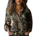 thumbnail image 2 of Women Cotton Shirt Printed Fashion Button Down Shirts Casual Tops Long Sleeve Blouse Bronze, 2 of 3