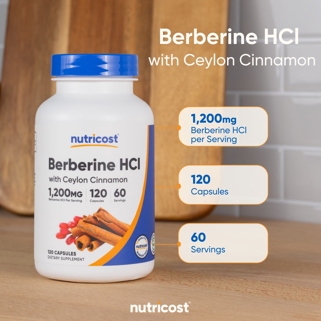 Nutricost Berberine HCl with Ceylon Cinnamon Capsules (120 Count) - Non-GMO, Animal-Free Product