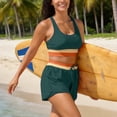 thumbnail image 4 of Miluxas Womens Two Piece Athletic Swimsuit Set Racerback Crop Top with High Waisted Drawstring Pocket Shorts Quick Dry Bathing Suit for Beach Green, 4 of 9