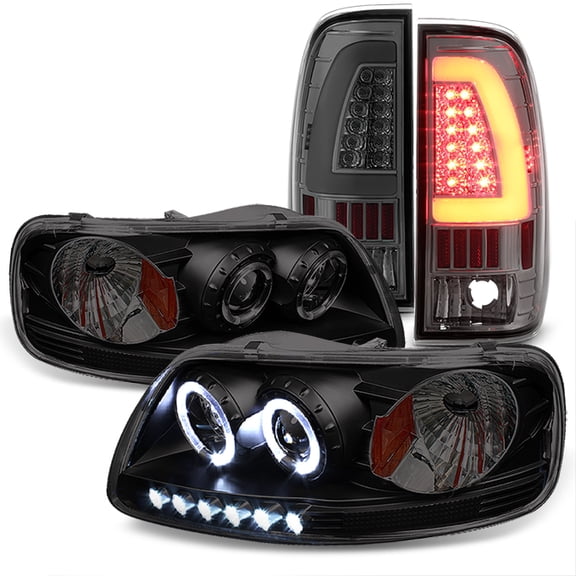 AKKON - For 1997-2003 Ford F150 | 1997-1999 F250 Light Duty Black Smoked LED Headlights & Smoke Taillights Pair