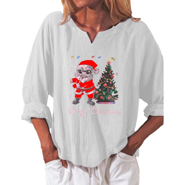 Birdeem Mode Femme Noël T-Shirt Décontracté à Manches Longues Col en V Blouse Tops