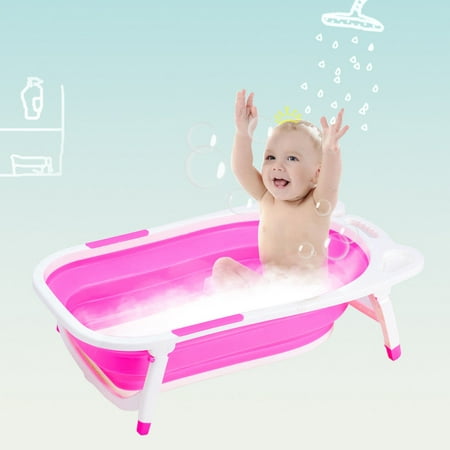 Gymax Pink Baby Folding Bathtub Infant Collapsible Portable Shower Basin w/ Block