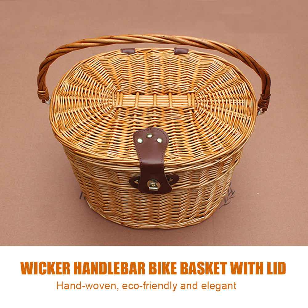 Gift for Children Kid Adult Women Men Girls Retro Vintage Wicker Bicycle Basket with Brown Adjustable Handlebar Straps Maryaz Front Handlebar Bike Basket