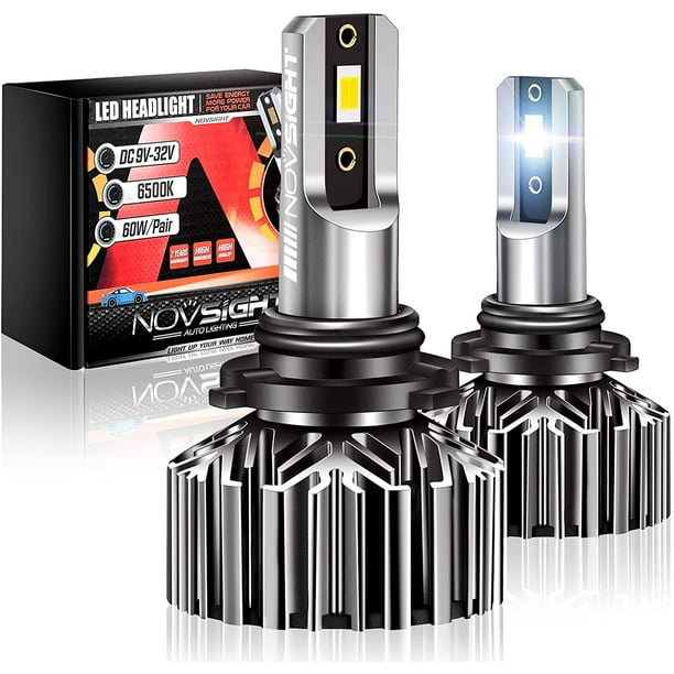 NOVSIGHT 9006/HB4 Lot de 2 ampoules de phare LED 12 000 lumens 60 W super  lumineuses, faisceau de croisement blanc froid 6500 K 