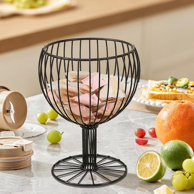 COM1950s Wrought Iron Tall Fruit Bowl,Decorative Snack and Coffee Pod Storage Tray,Sturdy Metal Display Centerpiece for Kitchen Counter and Dining Table