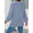 thumbnail image 2 of Top Dokotoo para mujer, manga larga, cuello en V, tejido gofrado, azul, 2 of 8