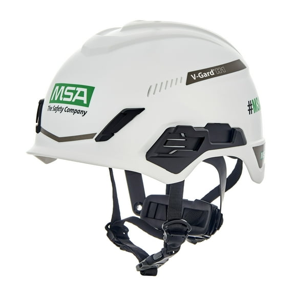 MSA 10194783 H1 V-Gard Helmet With Fas-Trac III Ratchet Suspension | Polyethylene Shell, Superior Impact Protection, Self Adjusting Crown Straps - Standard Size in White