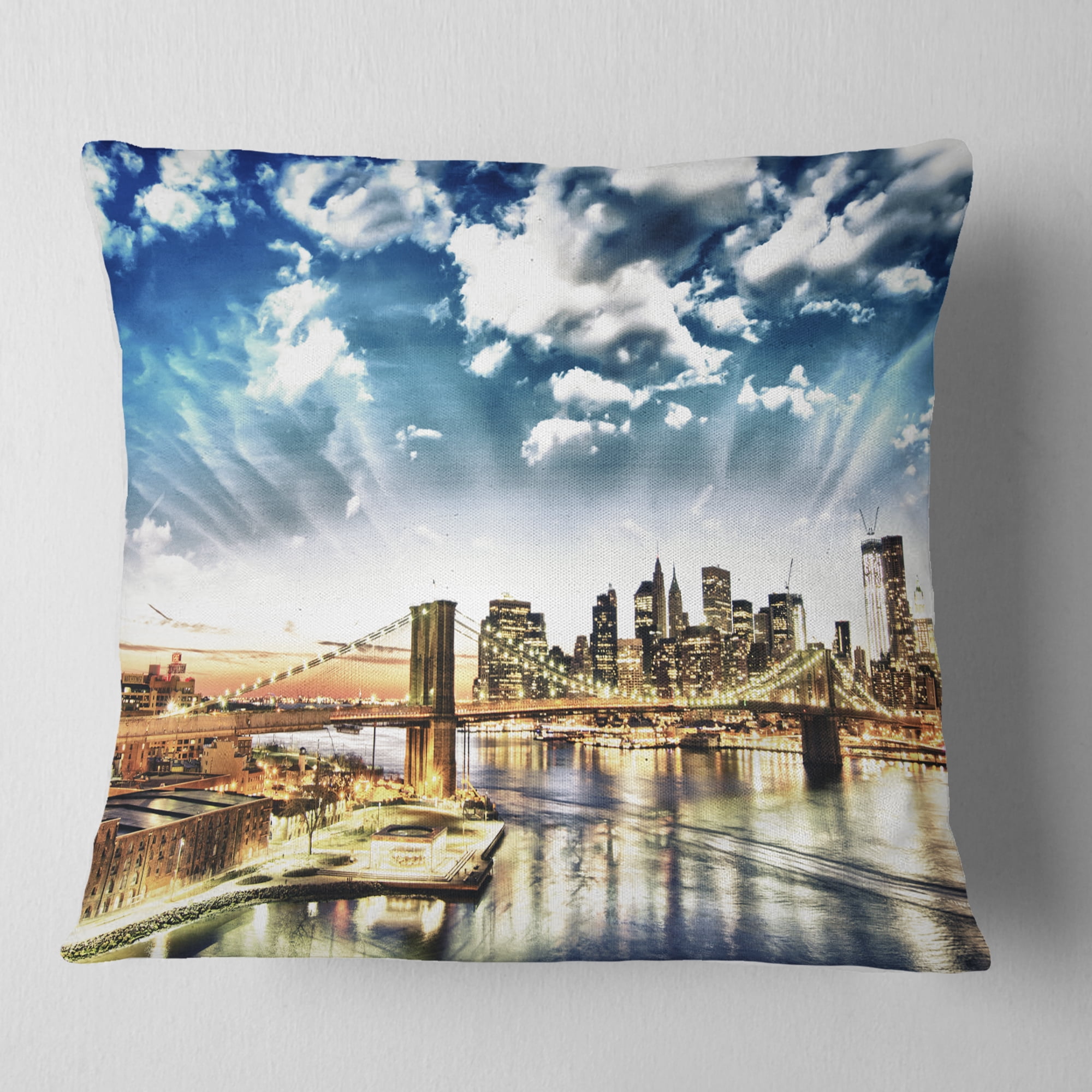 Designart Winter Clouds Over Manhattan - Cityscape Photo Throw Pillow - 18x18