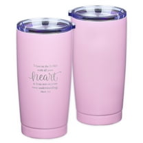 Christian Art Gifts Stainless Steel Double-Wall Vacuum Insulated Travel Mug Tumbler with Lid for Women: Trust in the Lord - Proverbs 3:5 Inspirational Bible Verse, Hot & Cold Beverages, Pink, 18 oz.