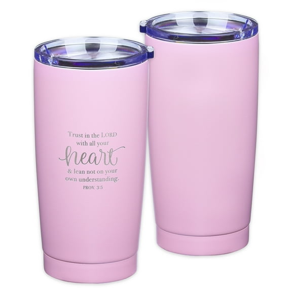 Christian Art Gifts Stainless Steel Double-Wall Vacuum Insulated Travel Mug Tumbler with Lid for Women: Trust in the Lord - Proverbs 3:5 Inspirational Bible Verse, Hot & Cold Beverages, Pink, 18 oz.
