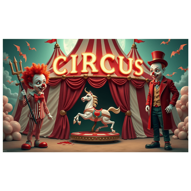 Colorful Theme Circus Banner Clown Design Decorative Elements Red Curtains Party Decoration Carnival for Kids Party Indoor Decoration Birthday Celebration
