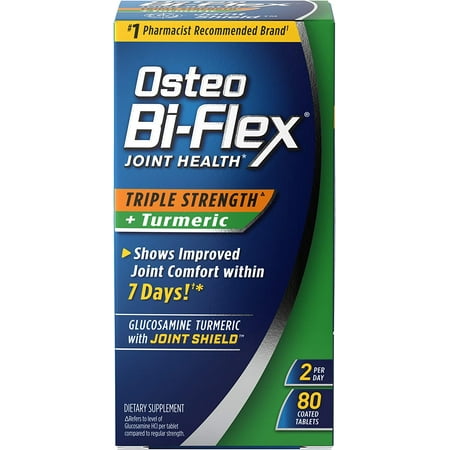 Osteo Bi-Flex Triple Strength Glucosamine with Turmeric, Joint Health Supplement, Coated Tablets, Original Version, 80 Count