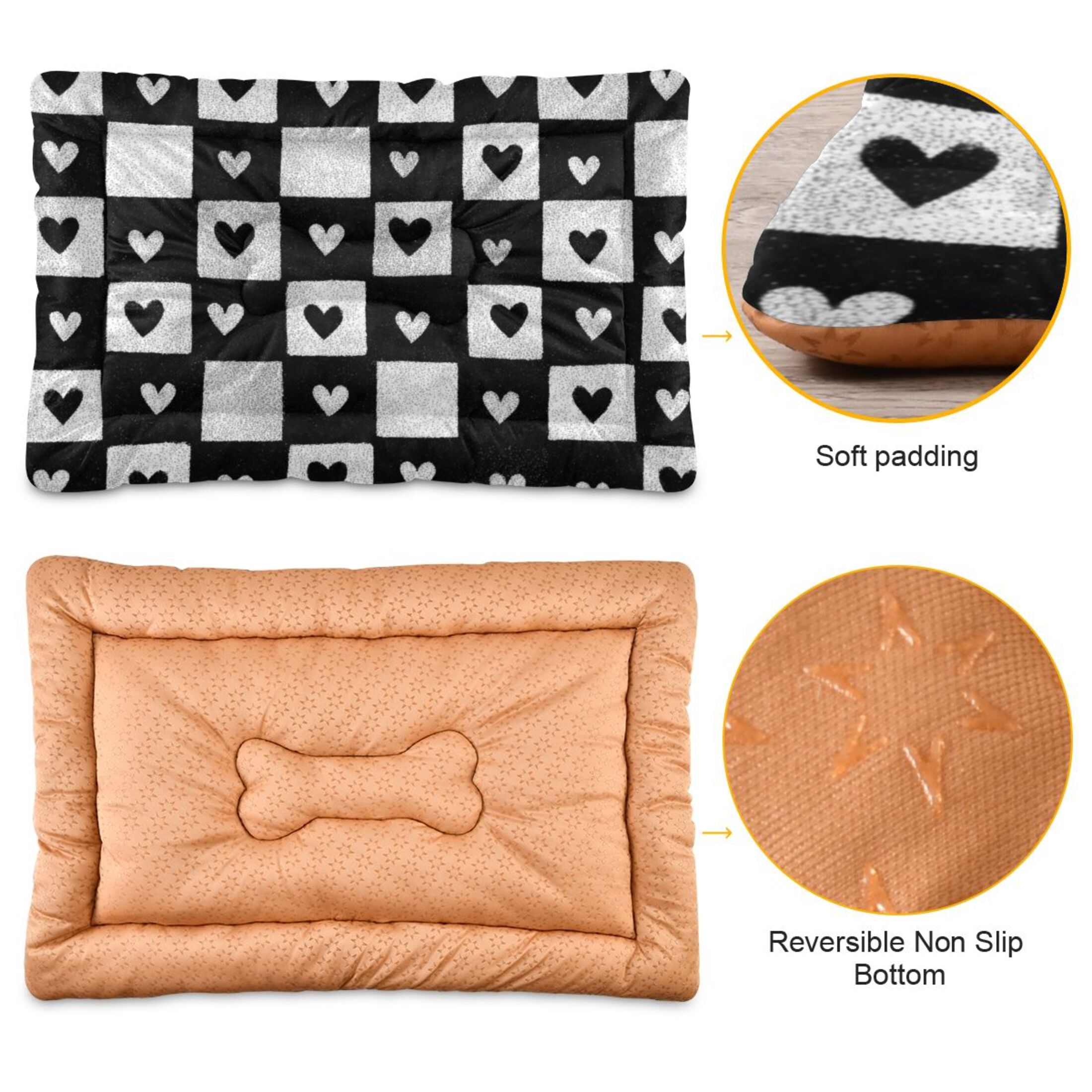 Cozy Mat Pet Bed Indoor Outdoor Warm Soft For Cat Dog Puppy(S/M) Black and White Small Hearts